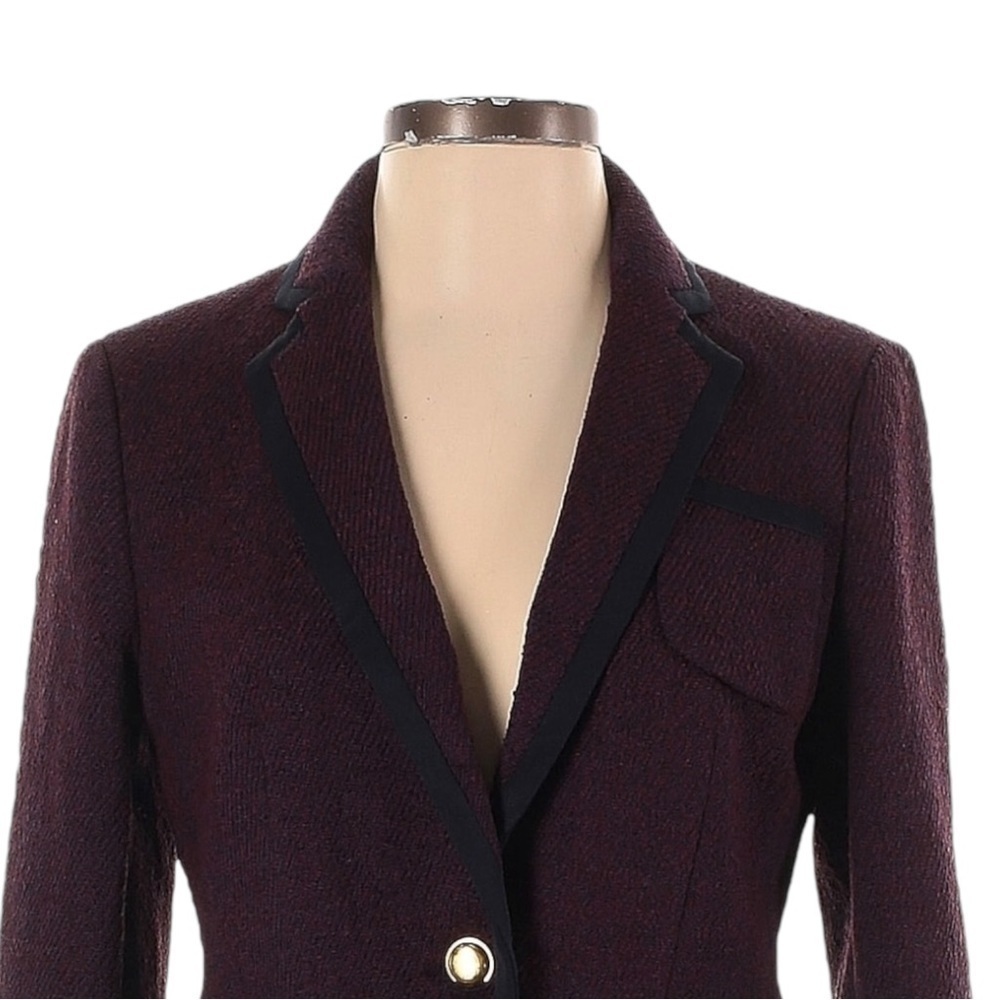 NWT Ann Taylor Burgundy Tweed Blazer 4 Academia Classic Gold Button Lined Jacket - Picture 3 of 10